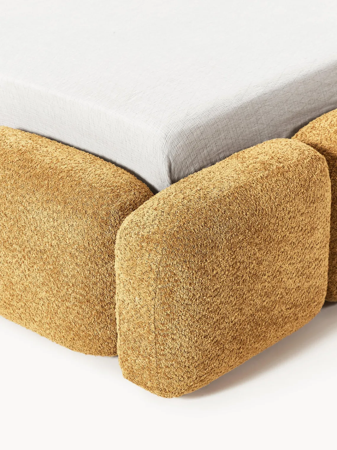 Camas Tapizadas|Camas>Westwing Collection Cama tapizada de borreguillo bouclé Tayla Borreguillo bouclé ocre