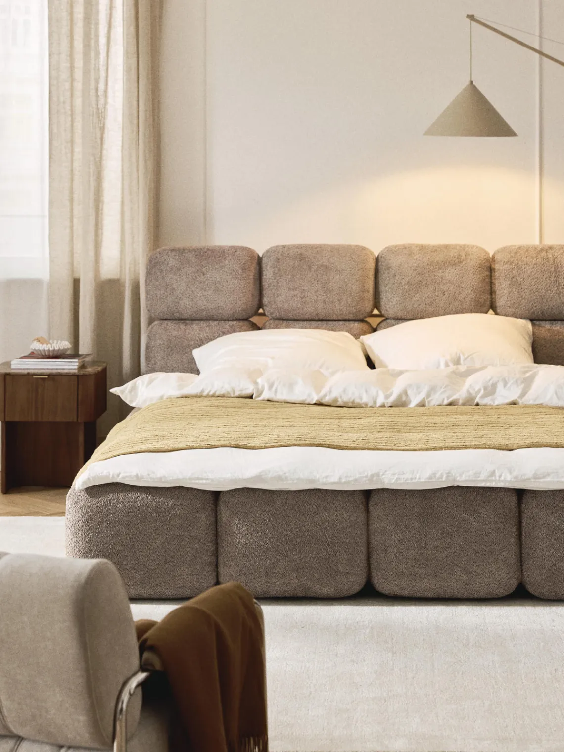 Cama tapizada de borreguillo bouclé Tayla Camas Tapizadas|Camas