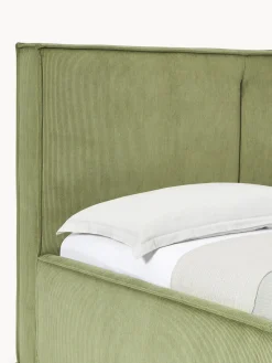 Camas Tapizadas|Camas></noscript>Westwing Collection Cama tapizada de pana con espacio de almacenamiento Dream Pana verde oliva