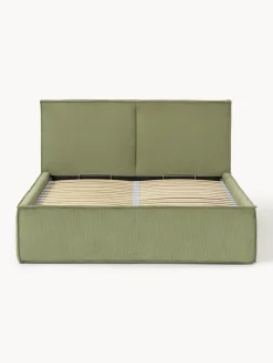 Camas Tapizadas|Camas></noscript>Westwing Collection Cama tapizada de pana con espacio de almacenamiento Dream Pana verde oliva
