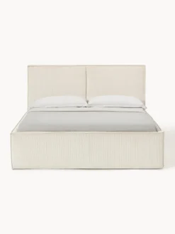 Camas Tapizadas|Camas></noscript>Westwing Collection Cama tapizada de pana con espacio de almacenaje Dream Pana blanco Off White