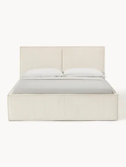 Camas Tapizadas|Camas></noscript>Westwing Collection Cama tapizada de pana con espacio de almacenaje Dream Pana blanco Off White