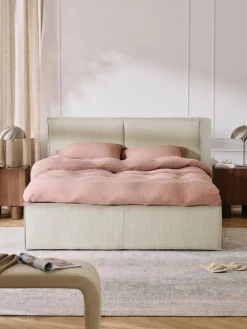 Camas Tapizadas|Camas>Westwing Collection Cama tapizada de pana con espacio de almacenamiento Dream Pana beige claro