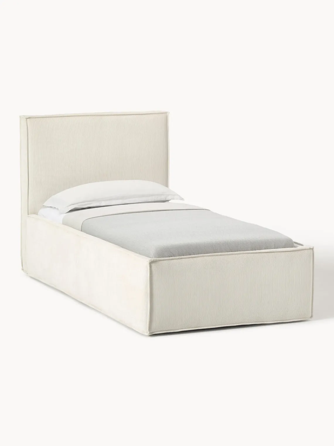 Camas Individuales|Camas Tapizadas>Westwing Collection Cama tapizada de pana Dream Pana blanco Off White