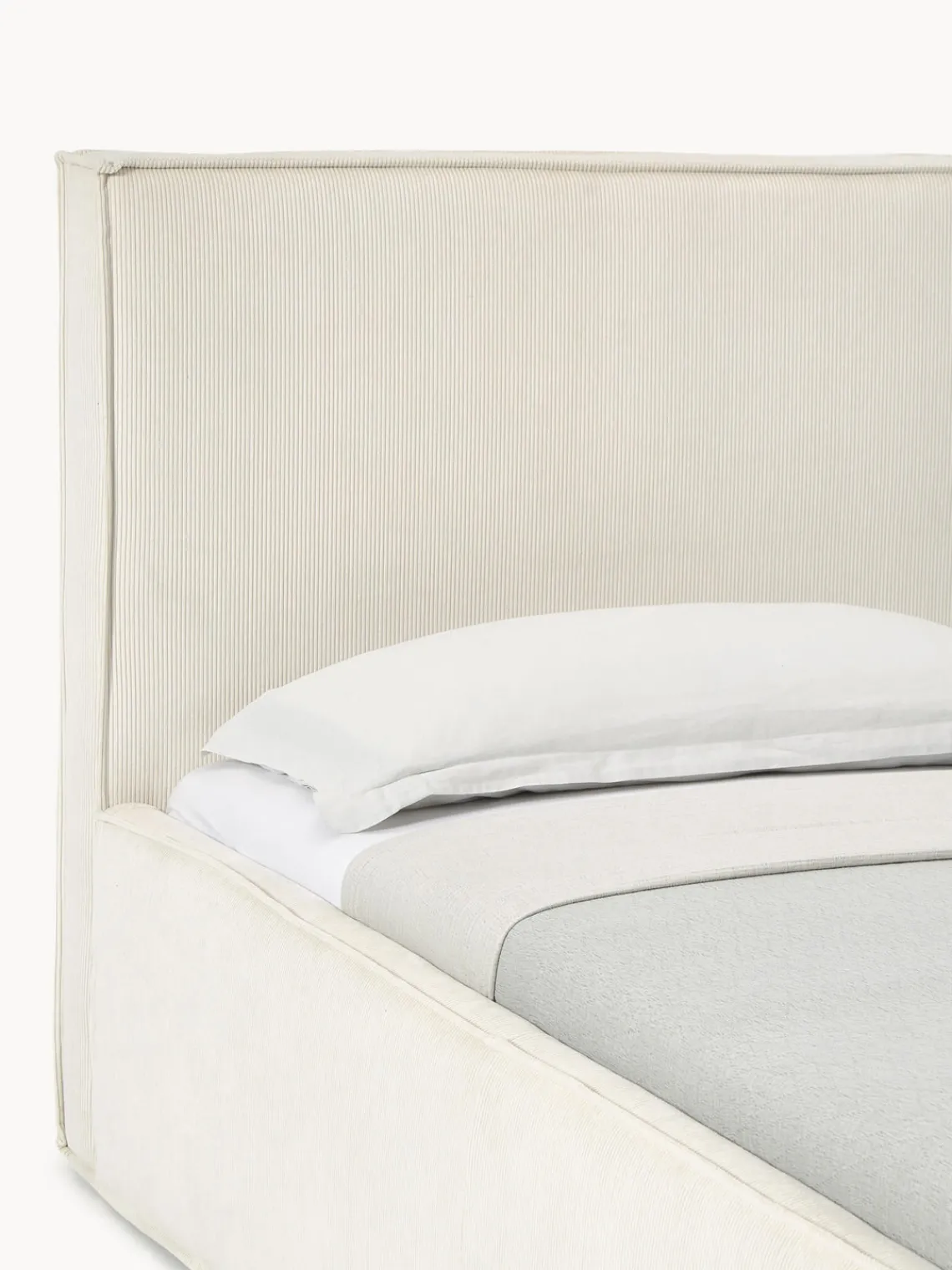 Camas Individuales|Camas Tapizadas>Westwing Collection Cama tapizada de pana Dream Pana blanco Off White