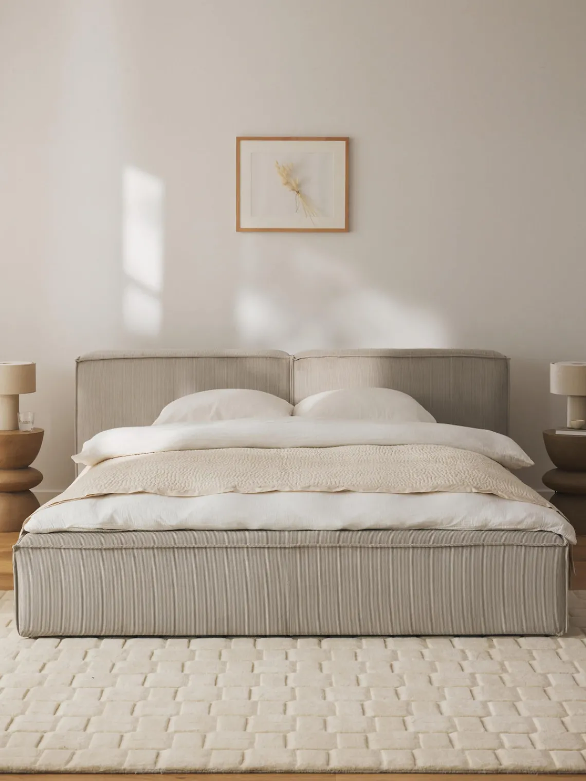 Online Cama tapizada en pana Lennon, con espacio de almacenamiento Camas Tapizadas|Camas