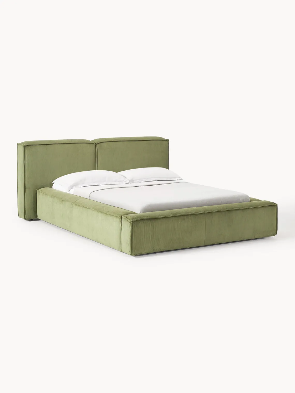 Clearance Cama tapizada en pana Lennon, con espacio de almacenamiento Camas Tapizadas|Camas