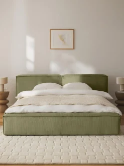 Clearance Cama tapizada en pana Lennon, con espacio de almacenamiento Camas Tapizadas|Camas