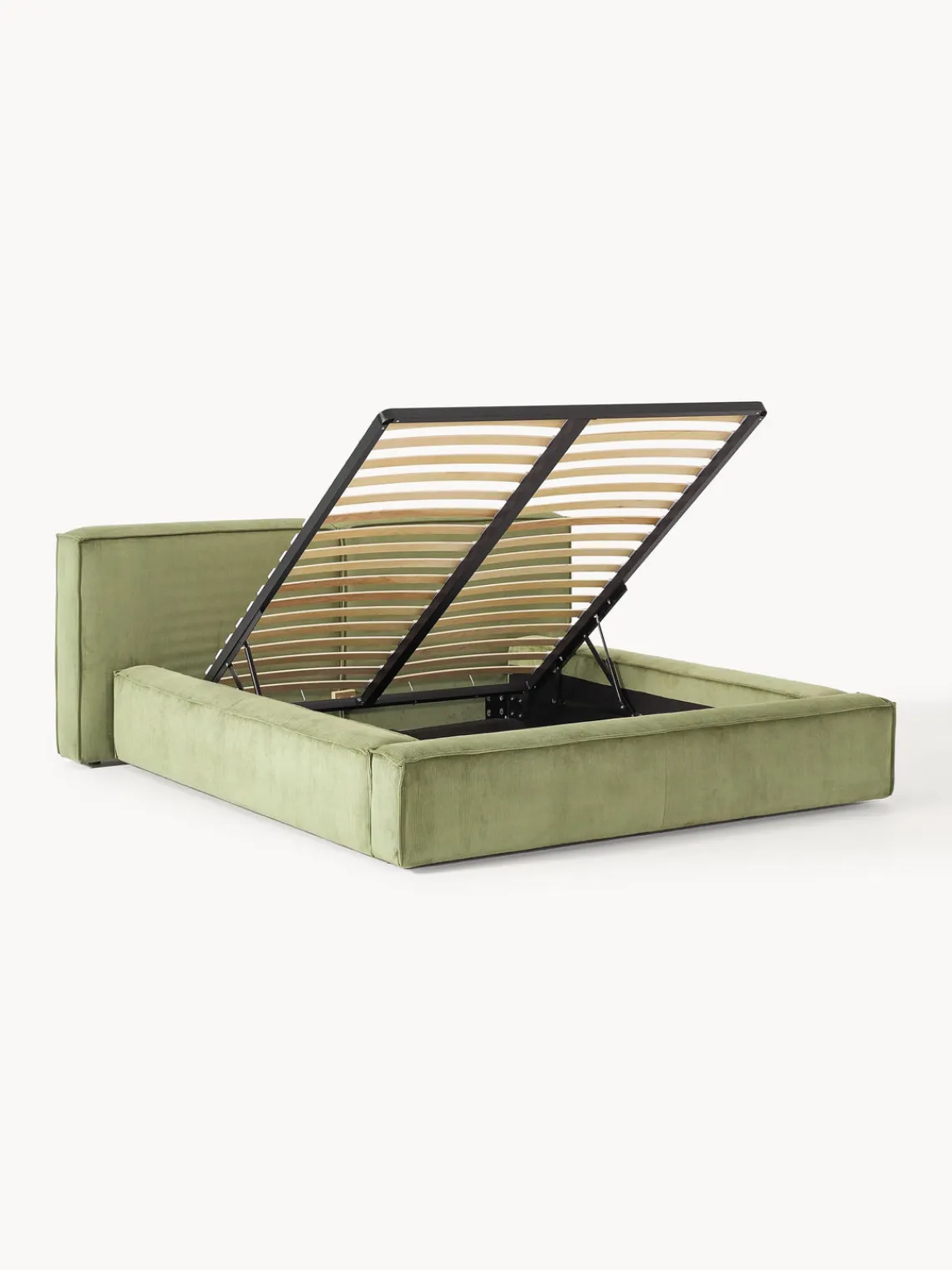 Clearance Cama tapizada en pana Lennon, con espacio de almacenamiento Camas Tapizadas|Camas