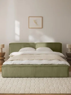 Camas Tapizadas|Camas>Westwing Collection Cama tapizada en pana Lennon Pana verde oliva
