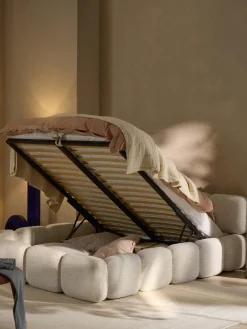 Cama tapizada en tejido bouclé con espacio de almacenamiento Tayla Camas Tapizadas|Camas