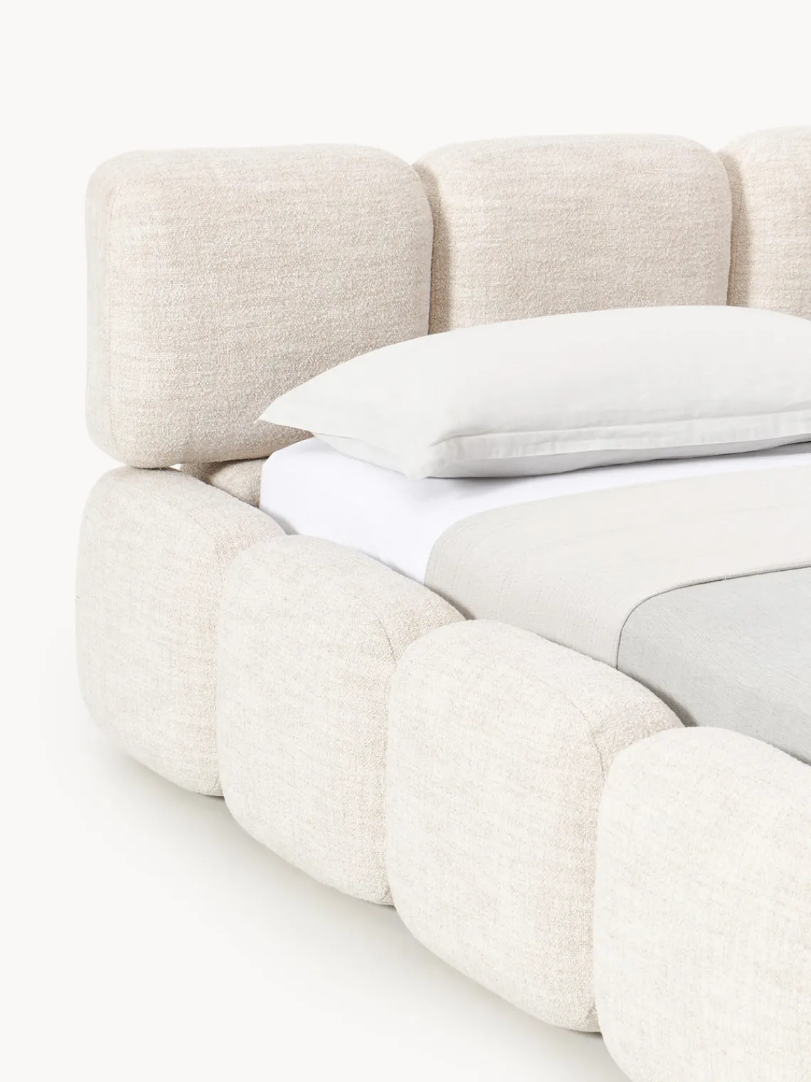 Cama tapizada en tejido bouclé con espacio de almacenamiento Tayla Camas Tapizadas|Camas