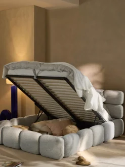 Outlet Cama tapizada en tejido bouclé con espacio de almacenamiento Tayla Camas Tapizadas|Camas