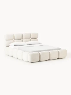 Camas Tapizadas|Camas>Westwing Collection Cama tapizada en tejido bouclé con espacio de almacenamiento Tayla Bouclé beige claro