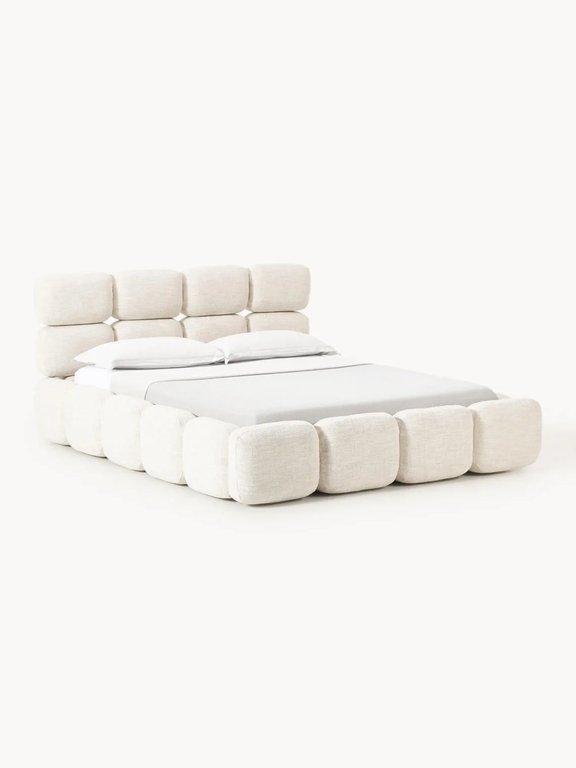 Camas Tapizadas|Camas>Westwing Collection Cama tapizada en tejido bouclé con espacio de almacenamiento Tayla Bouclé beige claro