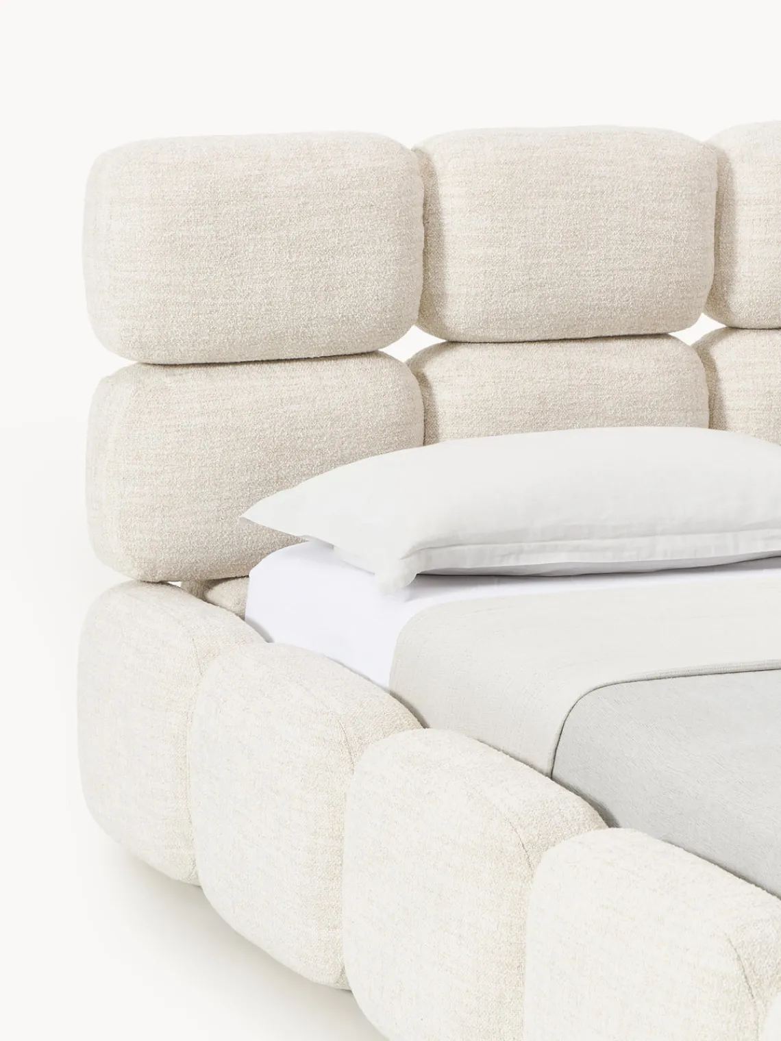 Camas Tapizadas|Camas>Westwing Collection Cama tapizada en tejido bouclé con espacio de almacenamiento Tayla Bouclé beige claro