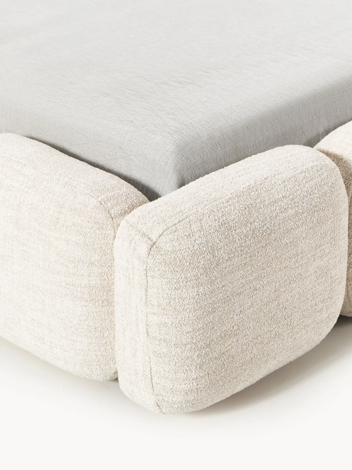 Camas Tapizadas|Camas>Westwing Collection Cama tapizada en tejido bouclé con espacio de almacenamiento Tayla Bouclé beige claro