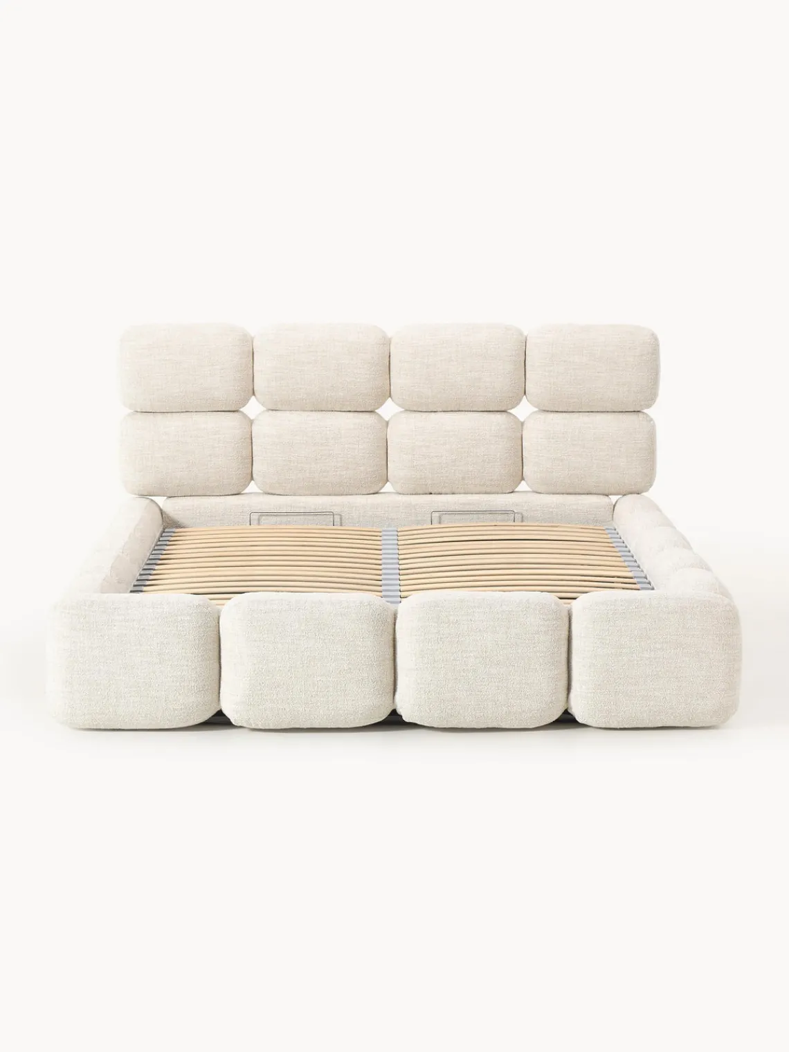 Camas Tapizadas|Camas>Westwing Collection Cama tapizada en tejido bouclé con espacio de almacenamiento Tayla Bouclé beige claro