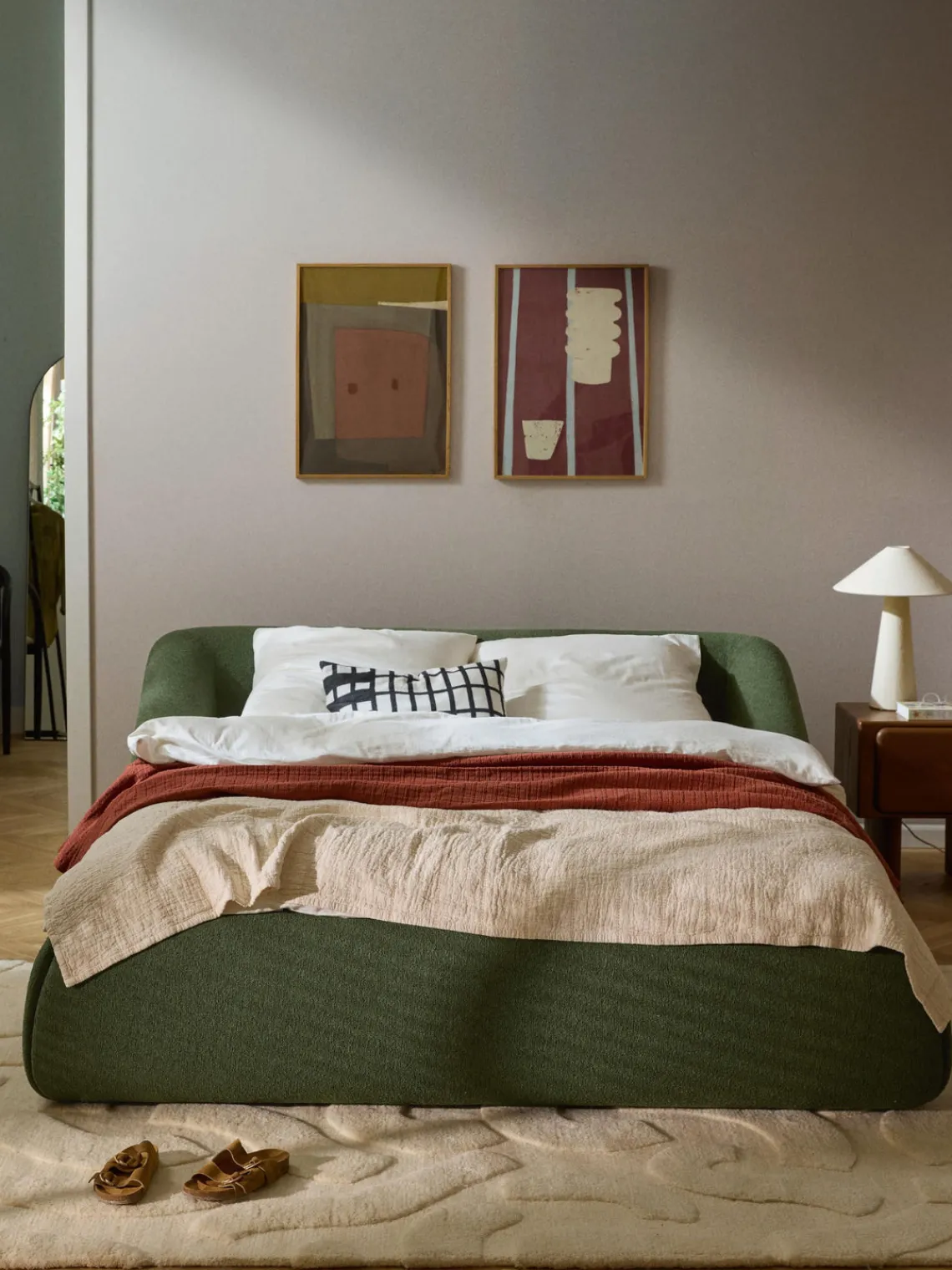 Clearance Cama tapizada en tejido bouclé Sofia Camas Tapizadas|Camas