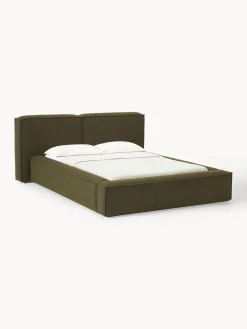 Camas Tapizadas|Camas>Westwing Collection Cama tapizada en tejido bouclé Lennon Bouclé verde oliva