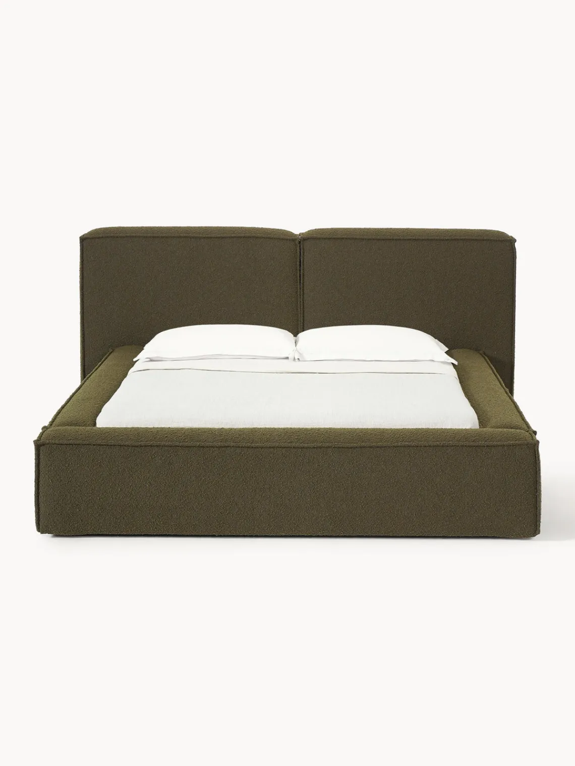 Camas Tapizadas|Camas>Westwing Collection Cama tapizada en tejido bouclé Lennon Bouclé verde oliva