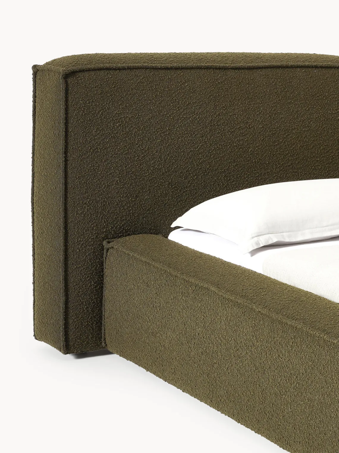 Camas Tapizadas|Camas>Westwing Collection Cama tapizada en tejido bouclé Lennon Bouclé verde oliva