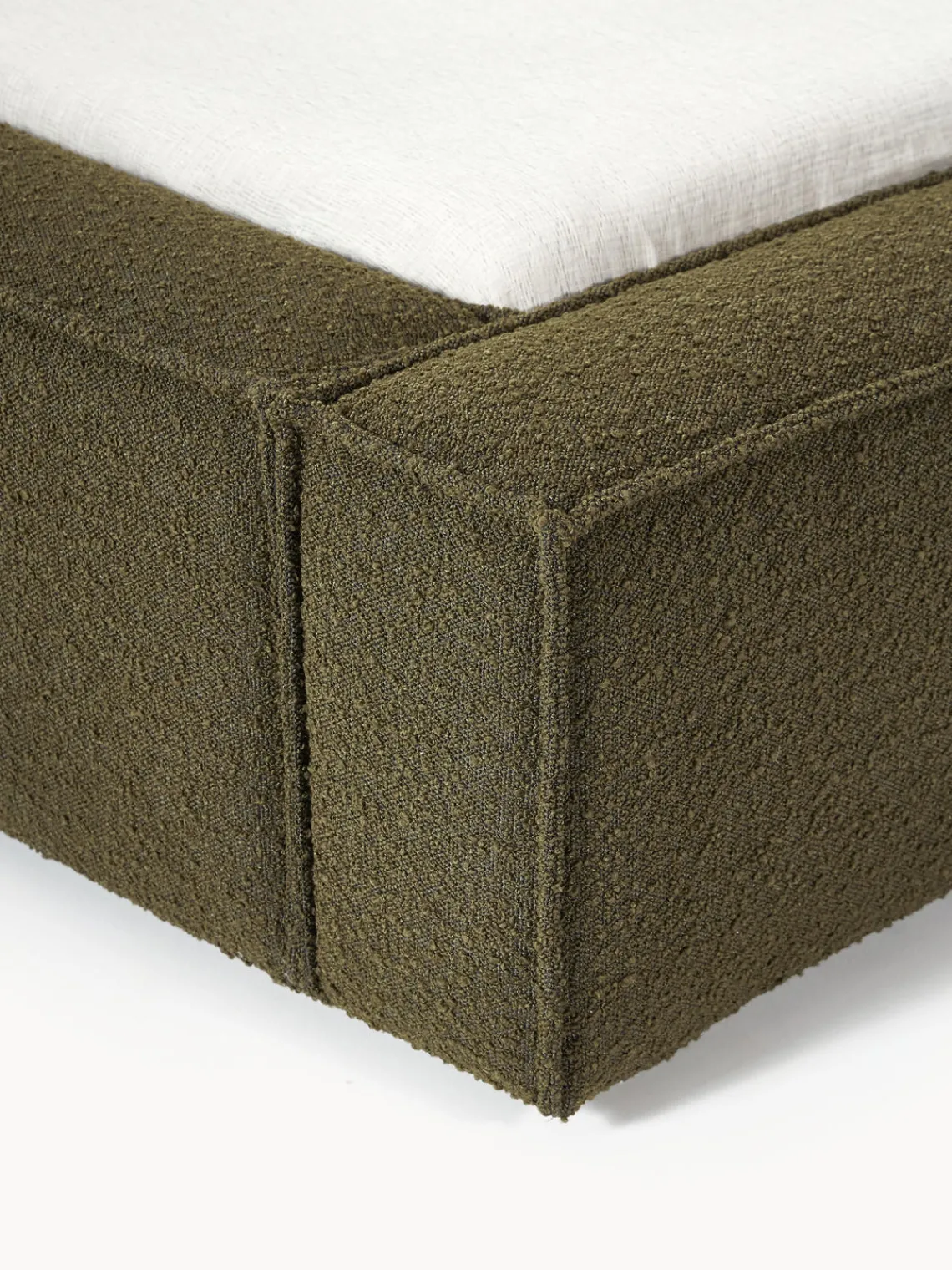 Camas Tapizadas|Camas>Westwing Collection Cama tapizada en tejido bouclé Lennon Bouclé verde oliva