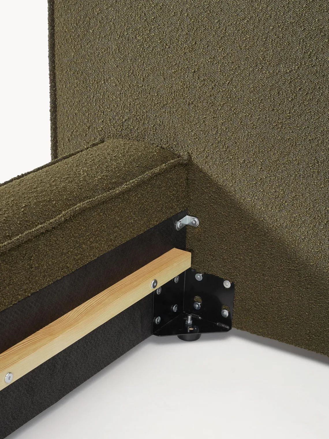 Camas Tapizadas|Camas>Westwing Collection Cama tapizada en tejido bouclé Lennon Bouclé verde oliva