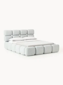 Camas Tapizadas|Camas>Westwing Collection Cama tapizada en tejido bouclé Tayla Bouclé azul claro