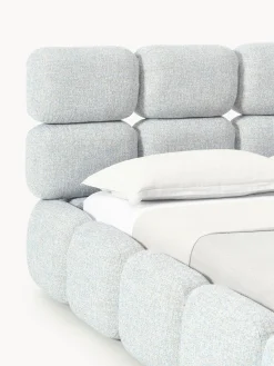 Camas Tapizadas|Camas></noscript>Westwing Collection Cama tapizada en tejido bouclé Tayla Bouclé azul claro