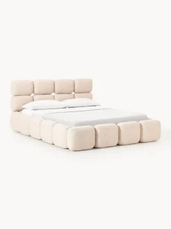 Sale Cama tapizada en tejido bouclé con espacio de almacenamiento Tayla Camas Tapizadas|Camas