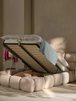 Sale Cama tapizada en tejido bouclé con espacio de almacenamiento Tayla Camas Tapizadas|Camas