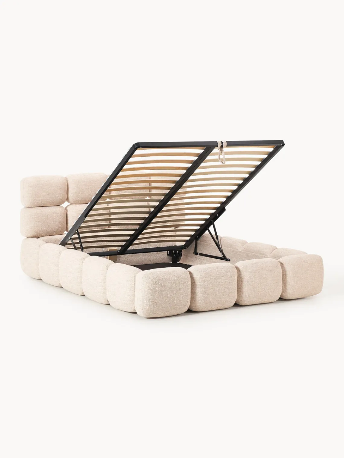 Sale Cama tapizada en tejido bouclé con espacio de almacenamiento Tayla Camas Tapizadas|Camas