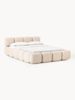 Clearance Cama tapizada en tejido bouclé con espacio de almacenamiento Tayla Camas Tapizadas|Camas