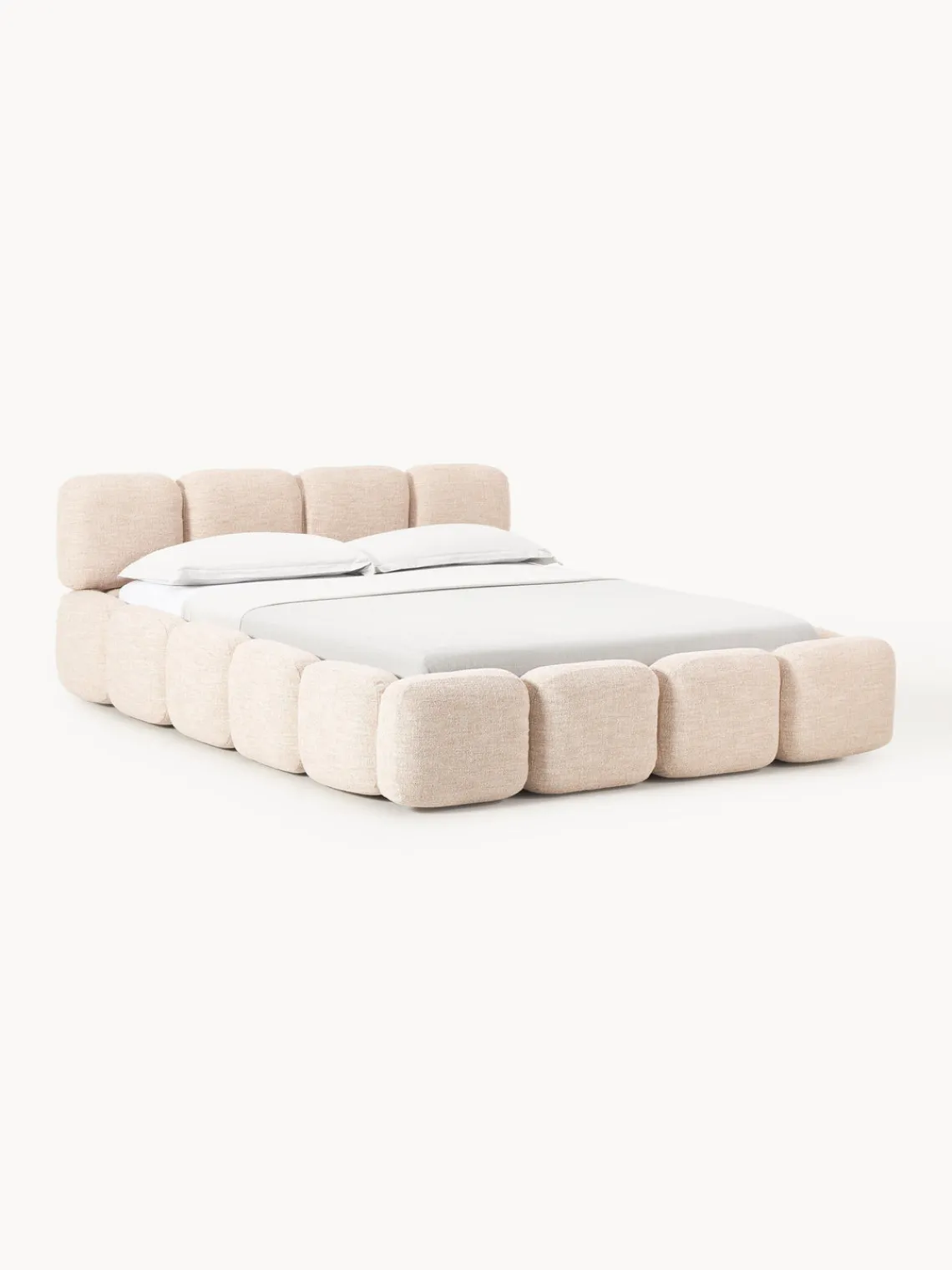 Clearance Cama tapizada en tejido bouclé con espacio de almacenamiento Tayla Camas Tapizadas|Camas