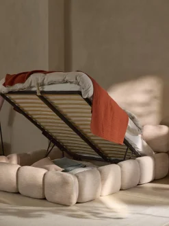 Clearance Cama tapizada en tejido bouclé con espacio de almacenamiento Tayla Camas Tapizadas|Camas