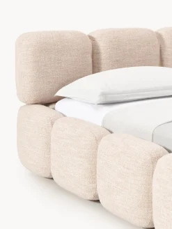 Clearance Cama tapizada en tejido bouclé con espacio de almacenamiento Tayla Camas Tapizadas|Camas