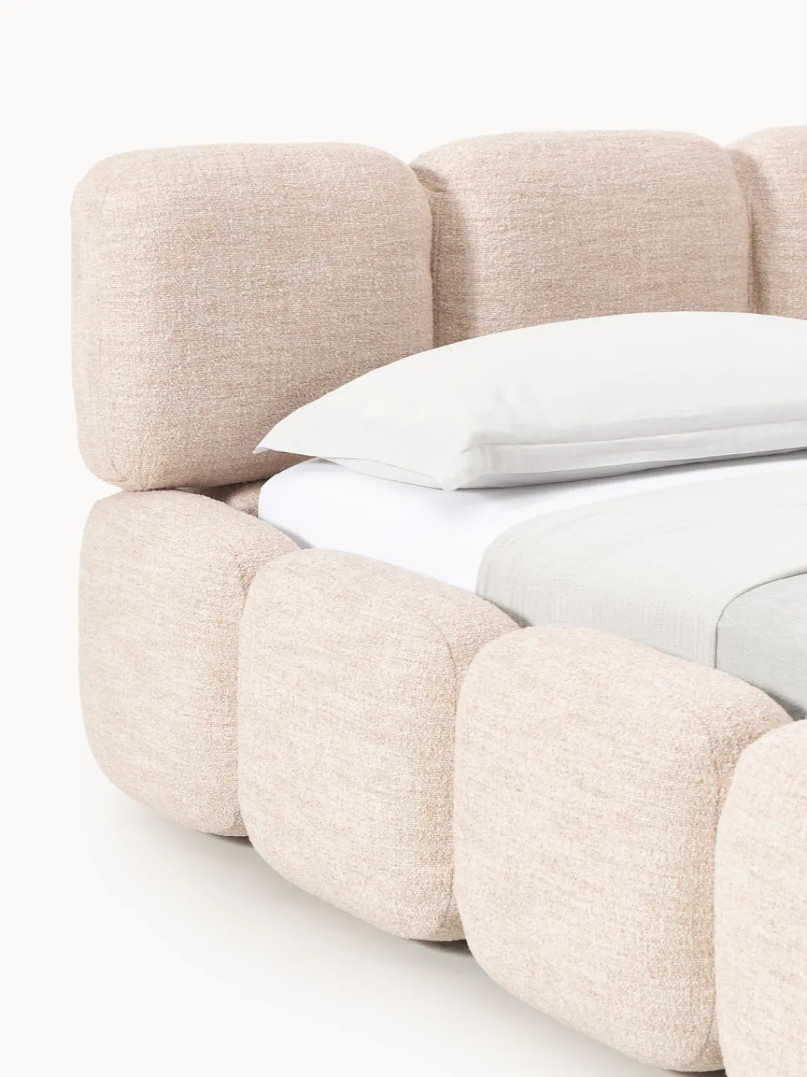 Clearance Cama tapizada en tejido bouclé con espacio de almacenamiento Tayla Camas Tapizadas|Camas