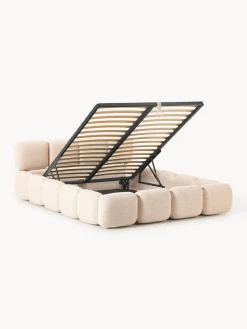 Clearance Cama tapizada en tejido bouclé con espacio de almacenamiento Tayla Camas Tapizadas|Camas