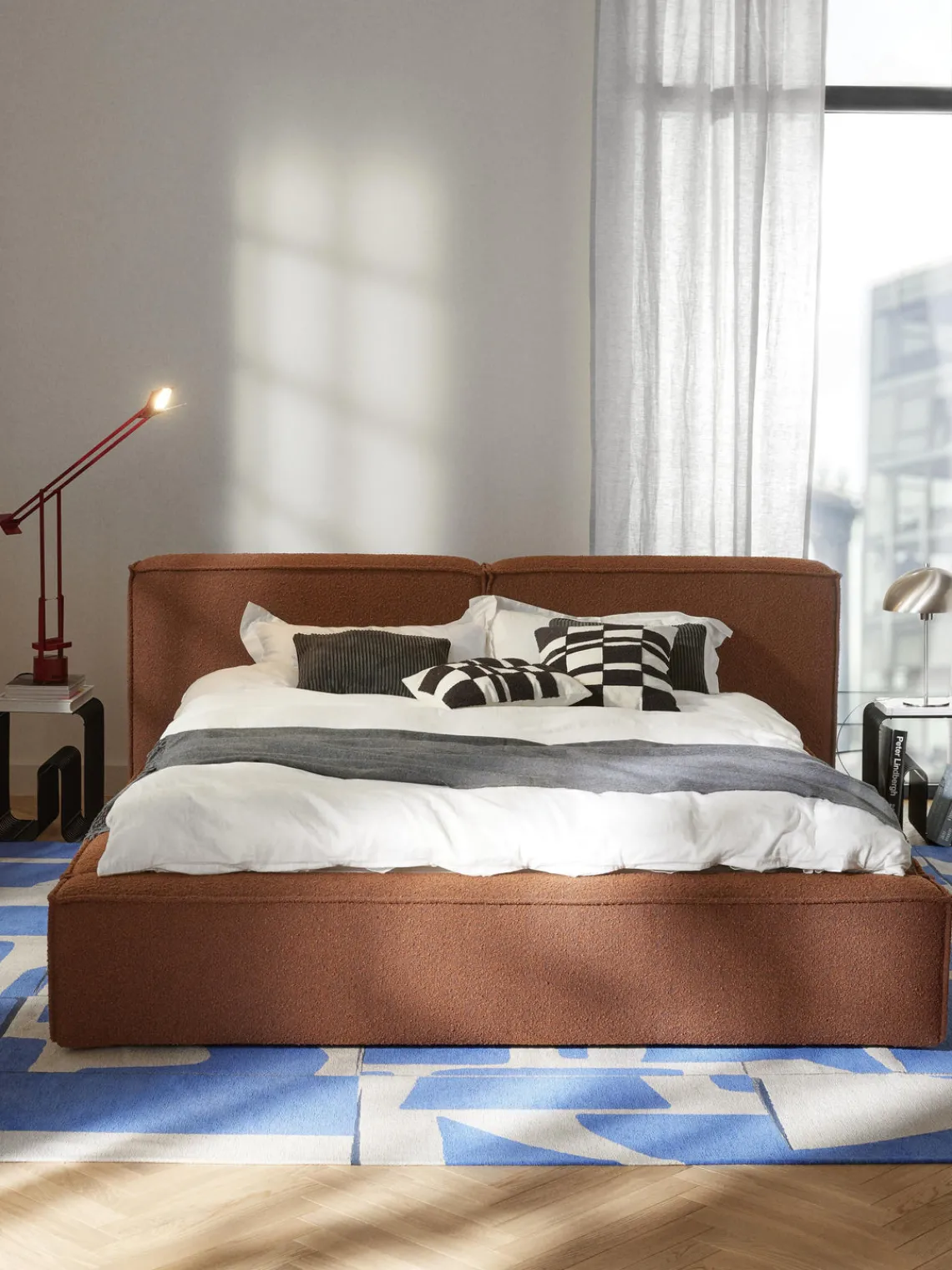 Clearance Cama tapizada en tejido bouclé Lennon, con espacio de almacenamiento Camas Tapizadas|Camas