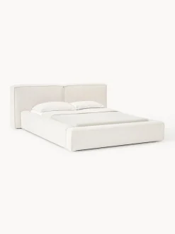 Outlet Cama tapizada en tejido bouclé Lennon, con espacio de almacenamiento Camas Tapizadas|Camas