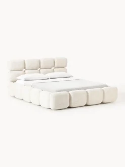 Camas Tapizadas|Camas>Westwing Collection Cama tapizada en tejido bouclé Tayla Bouclé beige claro