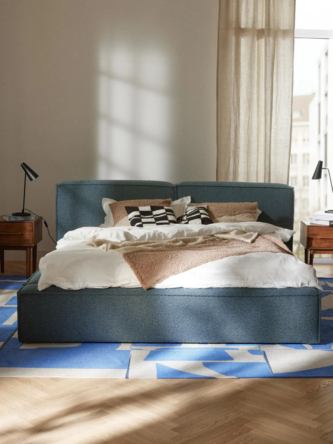 Clearance Cama tapizada en tejido bouclé Lennon, con espacio de almacenamiento Camas Tapizadas|Camas