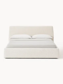 Camas Tapizadas|Camas>Westwing Collection Cama tapizada en tejido bouclé con espacio de almacenaje Cloud Bouclé blanco Off White