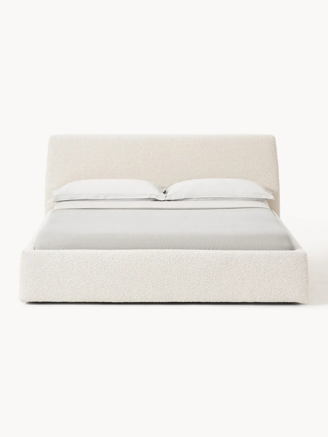 Camas Tapizadas|Camas>Westwing Collection Cama tapizada en tejido bouclé con espacio de almacenaje Cloud Bouclé blanco Off White