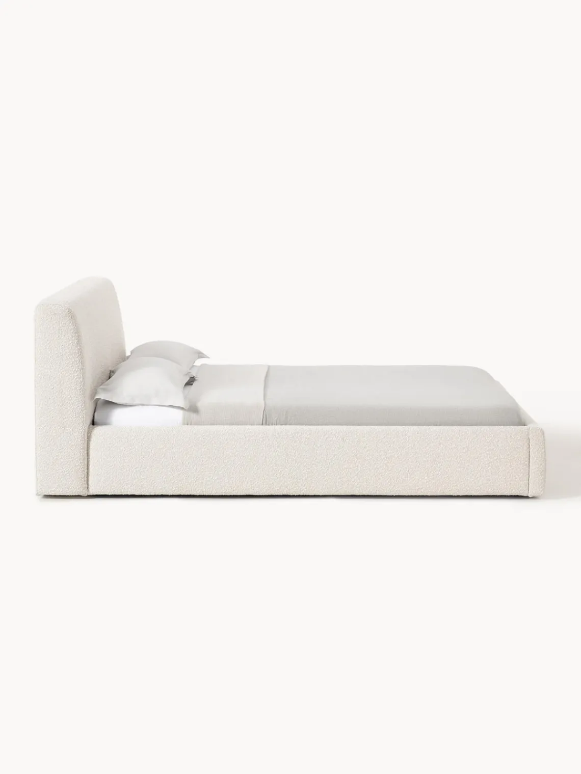 Camas Tapizadas|Camas>Westwing Collection Cama tapizada en tejido bouclé con espacio de almacenaje Cloud Bouclé blanco Off White
