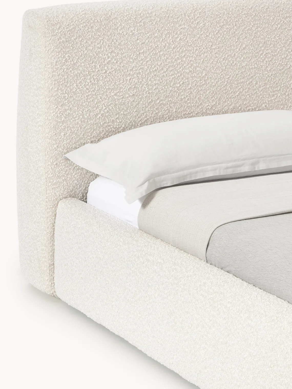 Camas Tapizadas|Camas>Westwing Collection Cama tapizada en tejido bouclé con espacio de almacenaje Cloud Bouclé blanco Off White