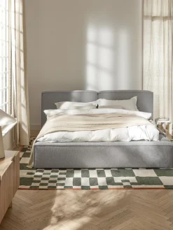 Camas Tapizadas|Camas>Westwing Collection Cama tapizada en tejido bouclé con espacio de almacenamiento Lennon Bouclé gris