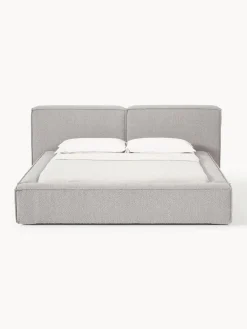 Camas Tapizadas|Camas></noscript>Westwing Collection Cama tapizada en tejido bouclé con espacio de almacenamiento Lennon Bouclé gris
