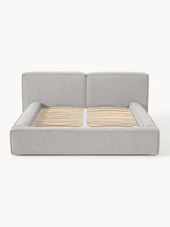 Camas Tapizadas|Camas></noscript>Westwing Collection Cama tapizada en tejido bouclé con espacio de almacenamiento Lennon Bouclé gris